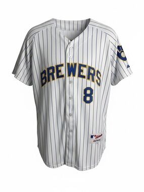 Majestic Milwaukee Brewers Ryan Braun #8 Jersey 48 White Pinstripe MLB